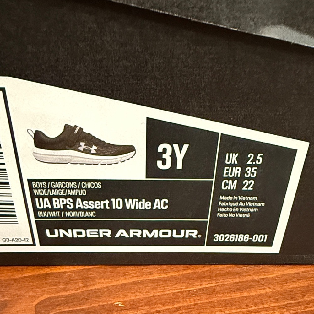 Under Armour Kids Black and White Sneakers - Picture 2 of 6